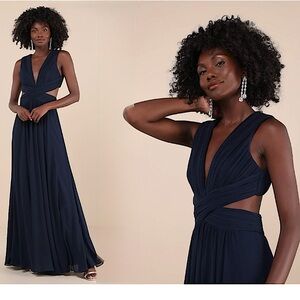 Lulus‎ Vivid Imagination Backless Cutout Long Maxi Dress, Navy Blue, Size S, NWT